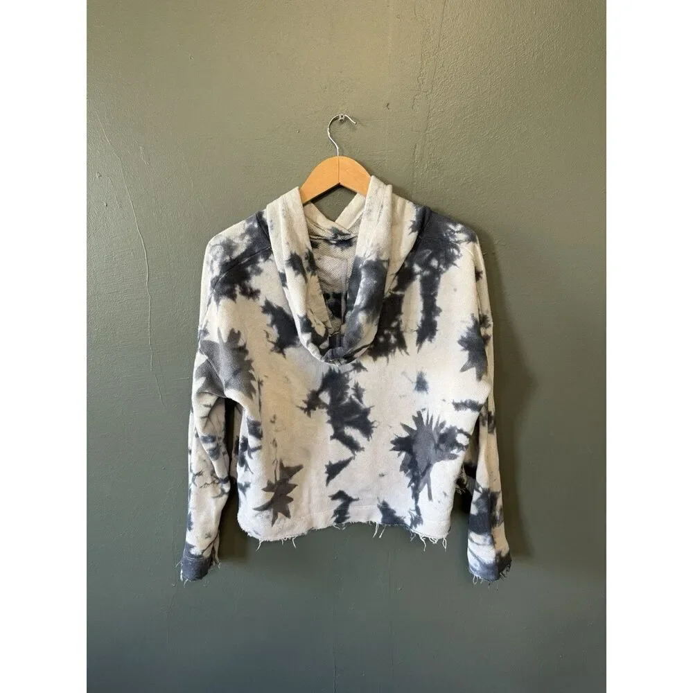 Free People Womens Tie Dye Graphic Pullover Hooded Cropped Sweatshirt Size XS